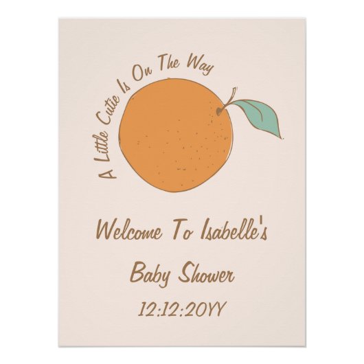 小さなモダンかわいこちゃんオレンジ色の赤ちゃんシャワーへようこそ ポスター (正面)