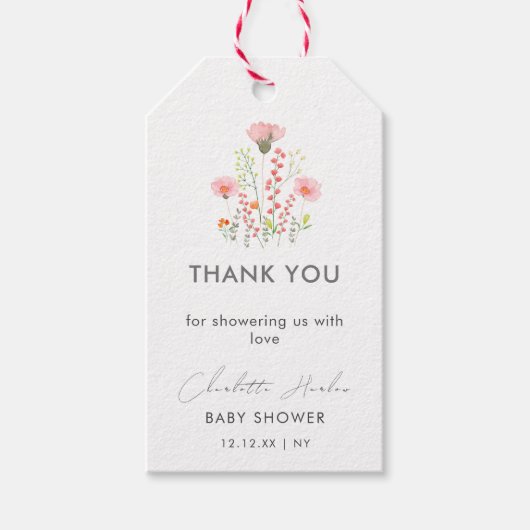 小さなモダンエレガント野草赤ちゃんシャワー ギフトタグ (正面)