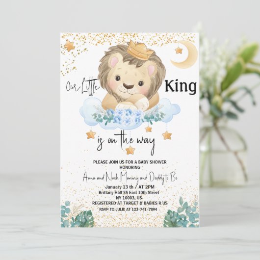 小さなモダンキングムーンと星の赤ちゃんシャワー 招待状 (スタンド正面)
