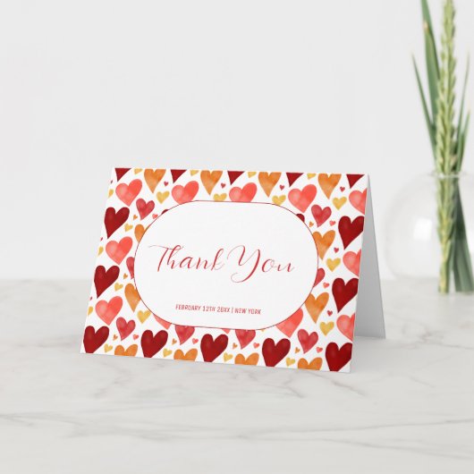 小さなモダン恋人のバレンタインデーシャワー サンキューカード (正面)