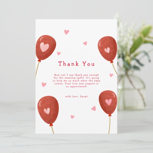 小さなモダン甘いバルーン赤ちゃんシャワー サンキューカード (スタンド正面)