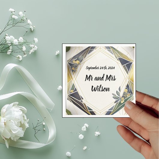 小さなモダン花ナプキン付きの幾何学的 スタンダードカクテルナプキン