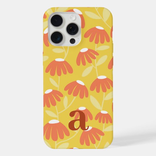 小さなモノグラム文字の黄色/オレンジ色の花柄 iPhoneケース (裏面)