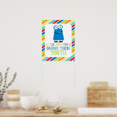 小さなモンスターが歯を磨く子供のプリント ポスター (キッチン)