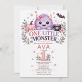 小さなモンスターの女の子 1歳の誕生日 招待状 (正面)