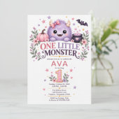 小さなモンスターの女の子 1歳の誕生日 招待状 (スタンド正面)