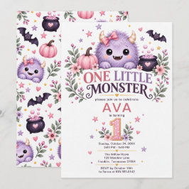 小さなモンスターの女の子 1歳の誕生日 招待状