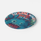 小さなモンスターの誕生日パーティー青の赤 ペーパープレート (アングル)