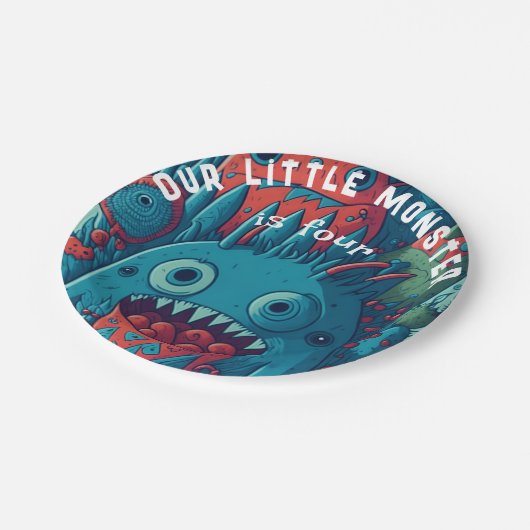 小さなモンスターの誕生日パーティー青の赤 ペーパープレート (アングル)