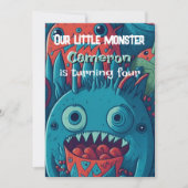 小さなモンスターの誕生日パーティー青の赤 招待状 (正面)