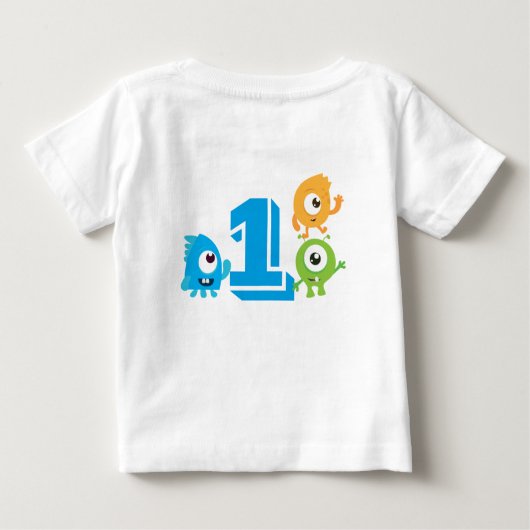 小さなモンスターの誕生日Tシャツ、最初の誕生日 ベビーTシャツ (裏面)