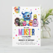 小さなモンスターの1歳の誕生日パーティーの招待状 招待状 (スタンド正面)