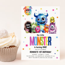小さなモンスターの1歳の誕生日パーティーの招待状