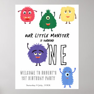 小さなモンスターの1歳の誕生日パーティー ポスター