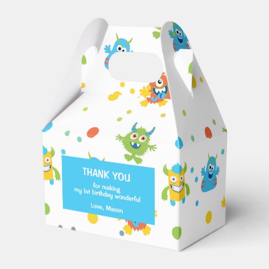 小さなモンスターをテーマにした誕生日 フェイバーボックス (正面サイド)