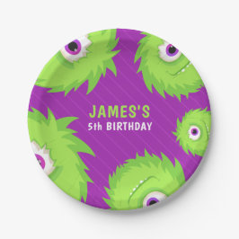 小さなモンスターパープルとグリーン ペーパープレート