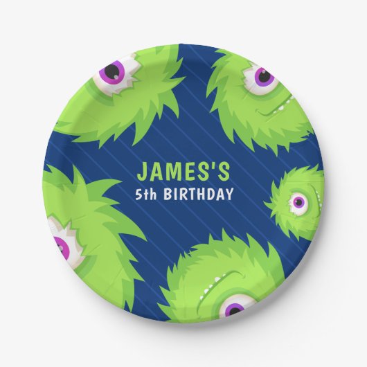 小さなモンスターブルーとグリーン ペーパープレート (正面)
