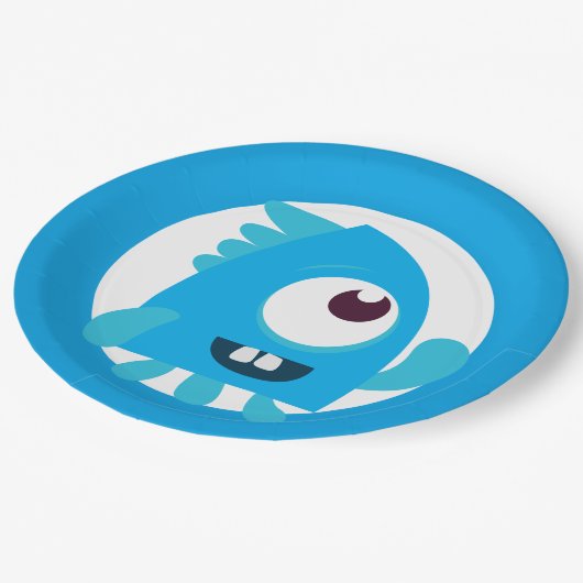 小さなモンスターブルーの誕生日プレート ペーパープレート (アングル)