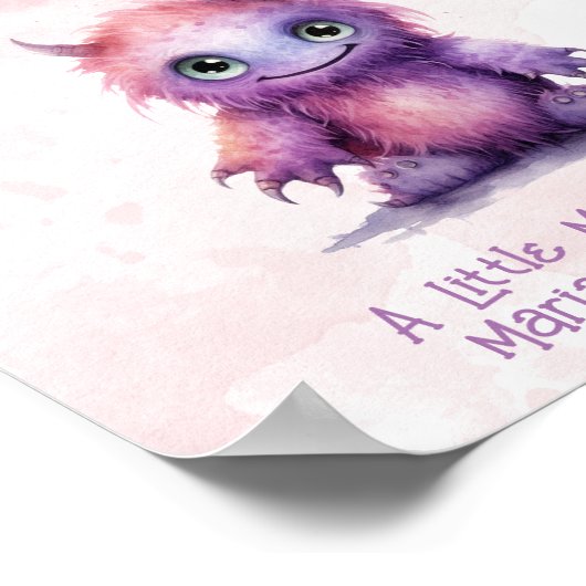 小さなモンスター女の子の赤ちゃんシャワーの好意サイン ポスター (角)