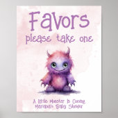 小さなモンスター女の子の赤ちゃんシャワーの好意サイン ポスター (正面)