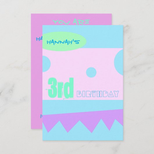 小さなモンスター3rd誕生日パーティの招待状 招待状 (正面/裏面)