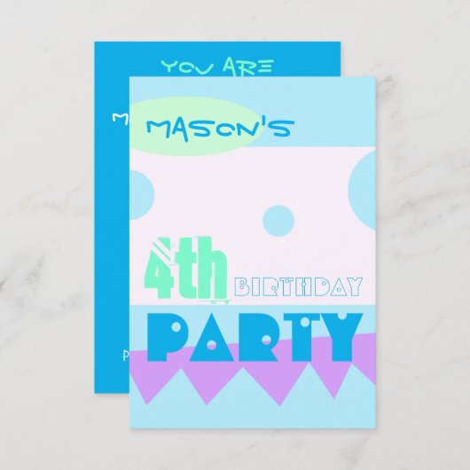 小さなモンスター4歳の誕生日パーティの招待状 招待状 (正面/裏面)