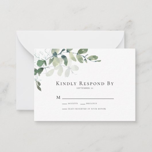 小さなユーカリ緑の結婚式RSVPカード ノートカード (正面)