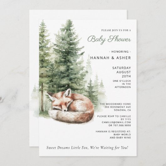 小さなラスカルアライグマの森の赤ちゃんシャワー 招待状 (正面/裏面)