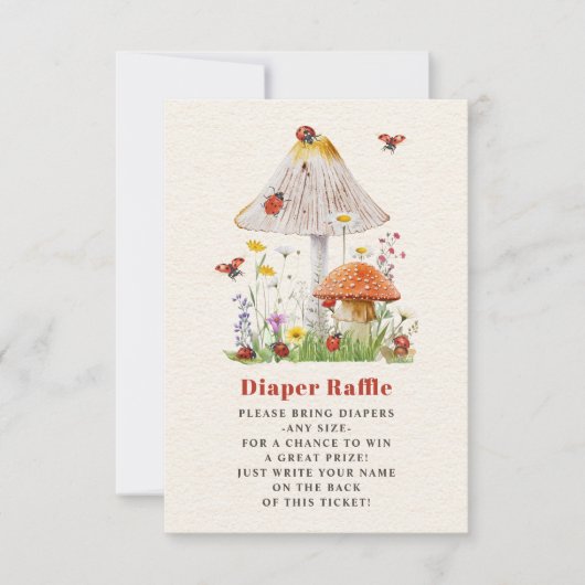 小さなラディバグのキノコ赤ちゃんシャワーおむつラッフル 招待状 (正面)