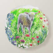 小さなラムと野花 ラウンドクッション (裏面)