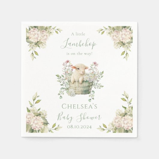 小さなラムチョップフローラ羊の赤ちゃんシャワー スタンダードカクテルナプキン (正面)