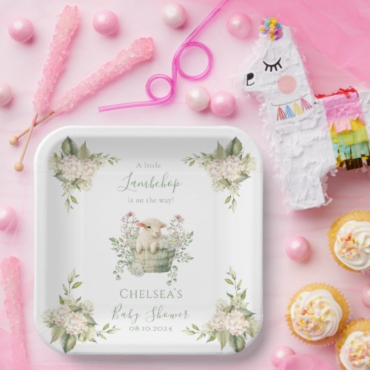 小さなラムチョップフローラ羊の赤ちゃんシャワー ペーパープレート (パーティー)