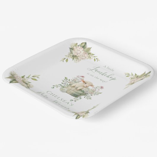 小さなラムチョップフローラ羊の赤ちゃんシャワー ペーパープレート (傾斜あり)