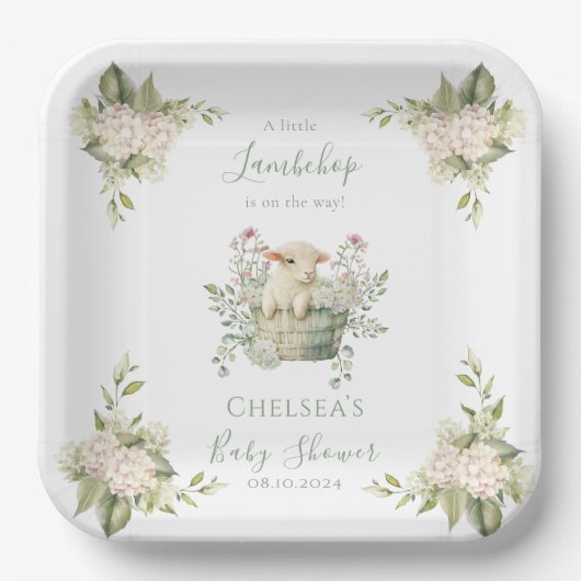 小さなラムチョップフローラ羊の赤ちゃんシャワー ペーパープレート (正面)