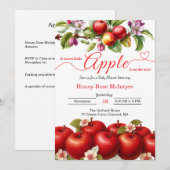 小さなリンゴがやってくる | 秋のベイビーシャワーパーティー 招待状 (正面/裏面)