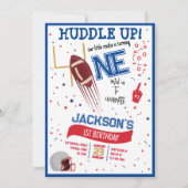 小さなルーキーかわいいサッカーの第1誕生日をハドルアップ 招待状 (正面)