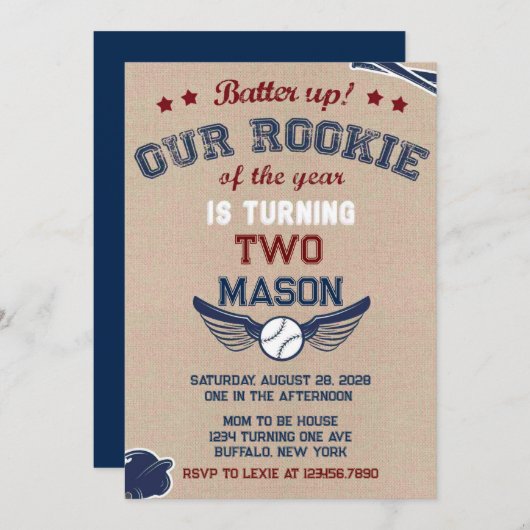 小さなルーキーをバッターで2回転 招待状 (正面/裏面)