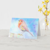 小さなロビンの水彩画 カード (黄色い花)