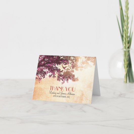 小さなロマンチックな感謝カード ピンクの木 サンキューカード (正面)