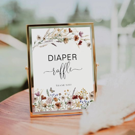 小さなワイルドフラワーおむつラッフルサイン 台座サイン