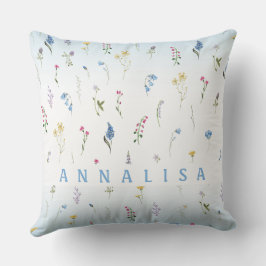 小さなワイルドフラワーがパターン投パーソナライズされたげを繰り返す クッション