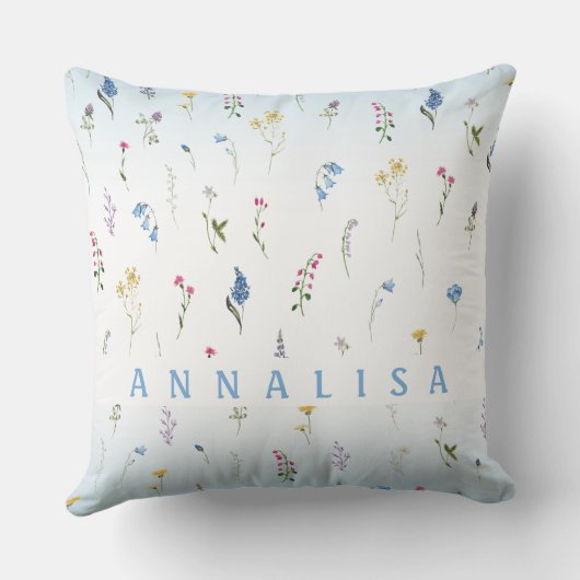 小さなワイルドフラワーがパターン投パーソナライズされたげを繰り返す クッション (裏面)