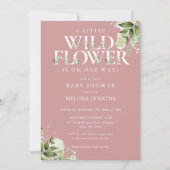 小さなワイルドフラワーのピンクのグリーン ガール ベビーシャワー 招待状 (正面)