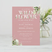 小さなワイルドフラワーのピンクのグリーン ガール ベビーシャワー 招待状 (スタンド正面)