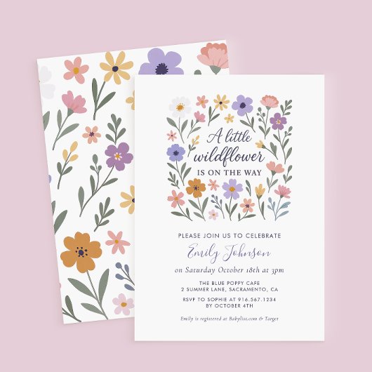 小さなワイルドフラワーのフローラベビーシャワー招待状 招待状