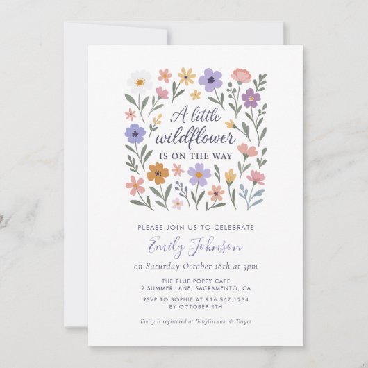 小さなワイルドフラワーのフローラベビーシャワー招待状 招待状 (正面)