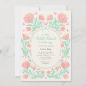 小さなワイルドフラワーの水色の女の子の赤ちゃんシャワー 招待状 (正面)