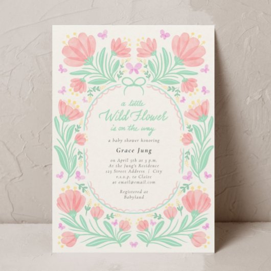 小さなワイルドフラワーの水色の女の子の赤ちゃんシャワー 招待状