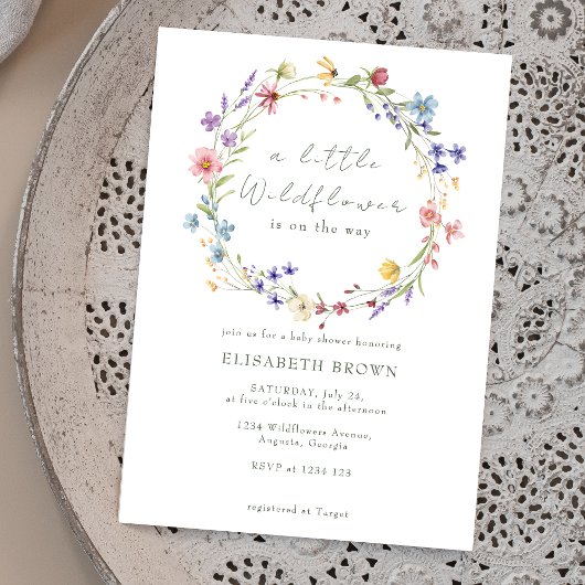 小さなワイルドフラワーの水色の女の子の赤ちゃんシャワー 招待状