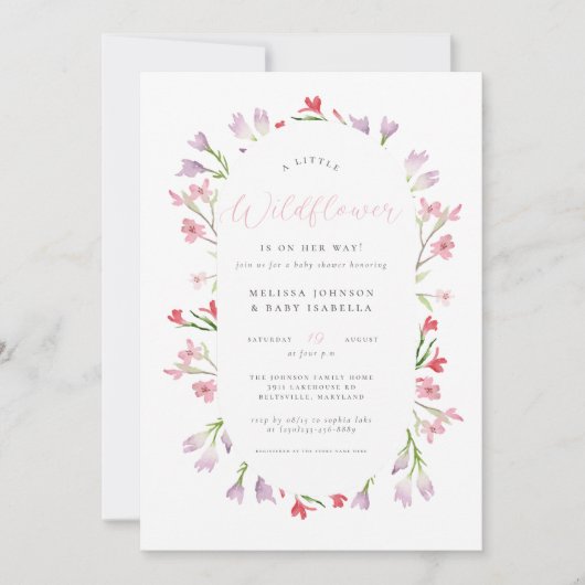 小さなワイルドフラワーの水色の女の子の赤ちゃんシャワー 招待状 (正面)